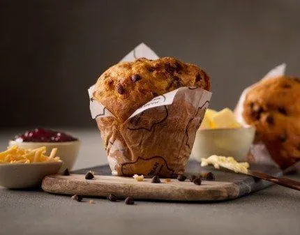 Close-up of various muffins with different toppings 
