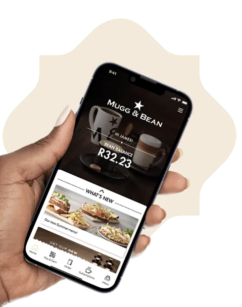 Mobile app screen showing freshly baked muffins from Mugg & Bean 