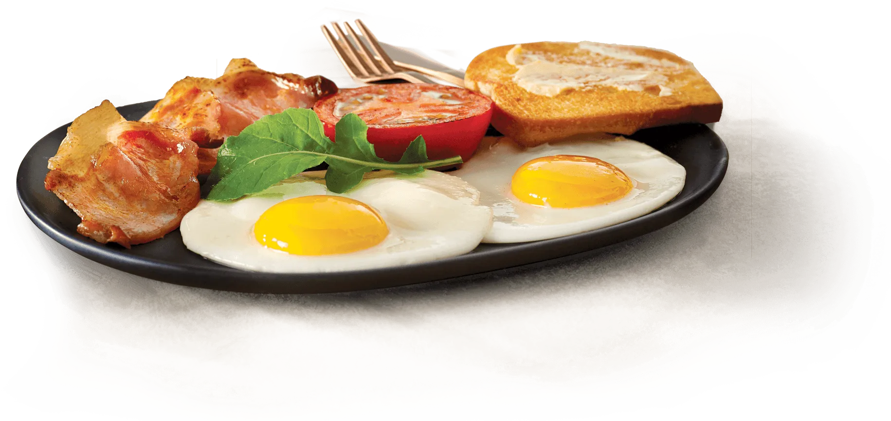 On the go breakfast with bacon and eggs and fried tomato On the go breakfast with bacon and eggs and fried tomato