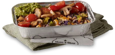 Roasted mushrooms and tomato in takeaway container