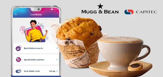Muffin and coffee with phone