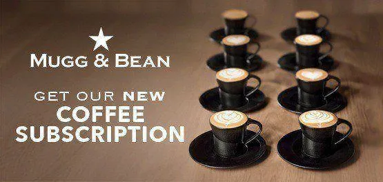 Get our new coffee subscription with cups of coffee in a line