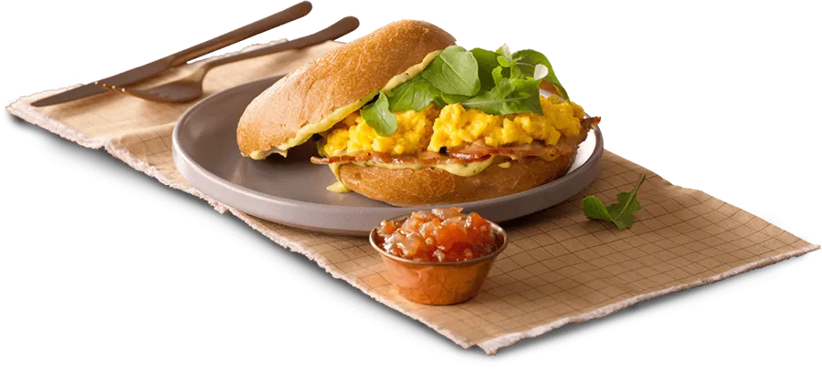 Breakfast bagel with scrambled eggs Breakfast bagel with scrambled eggs