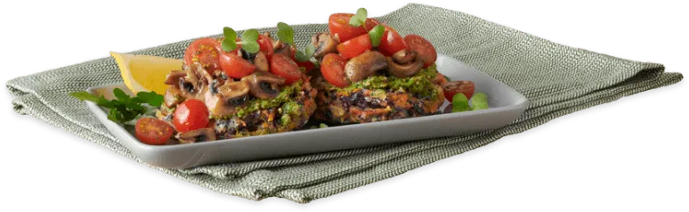 Veggie patties with mushrooms and tomato