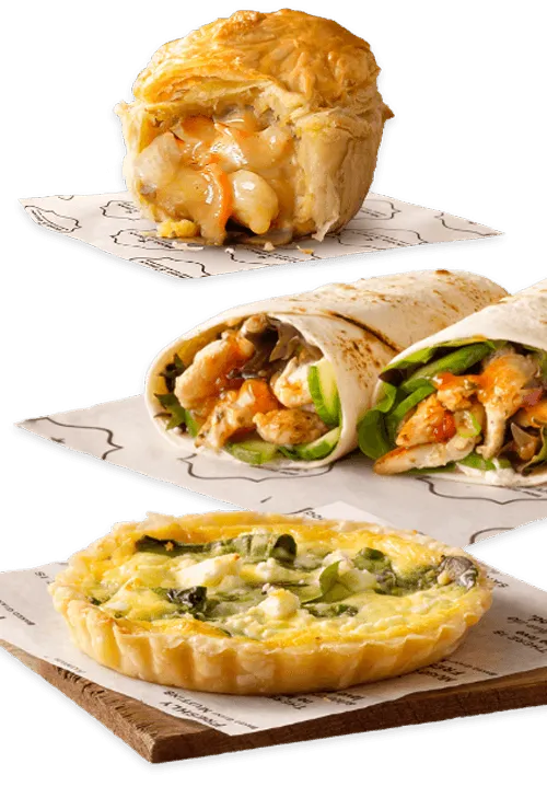 Quiche, wrap and pie