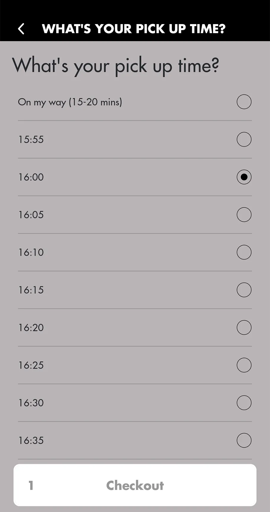 Screenshot of App - Pick Up Time