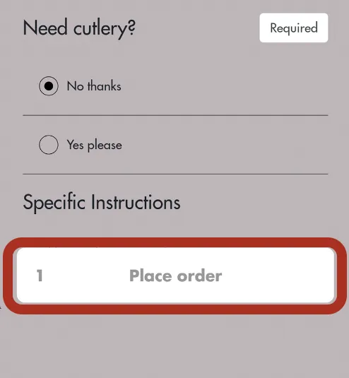 Screenshot of App - Place Order