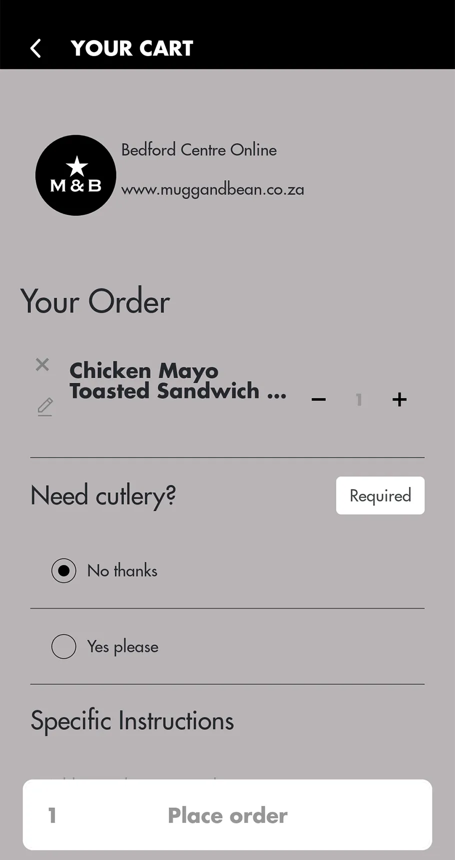 Screenshot of App - View Cart