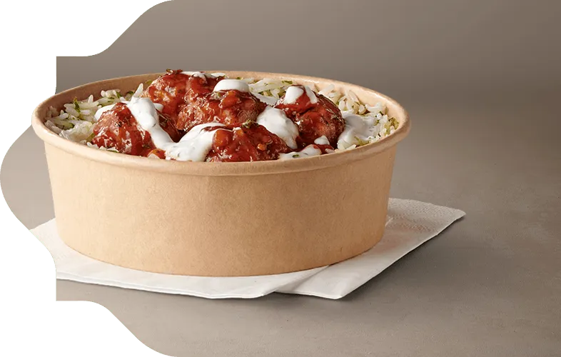 Swedish Meatball Bowl meal on a white napkin Swedish Meatball Bowl meal on a white napkin