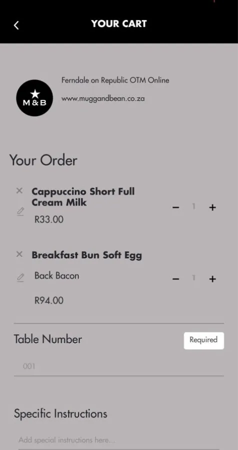 Screenshot of App - View Cart