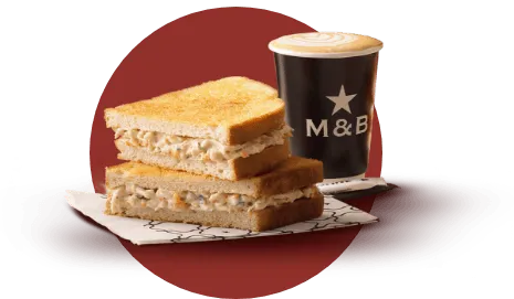 Toasted sandwich and takeaway coffee