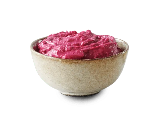 Red Hummus ingredients in a porcelain bowl Red Hummus ingredients in a porcelain bowl