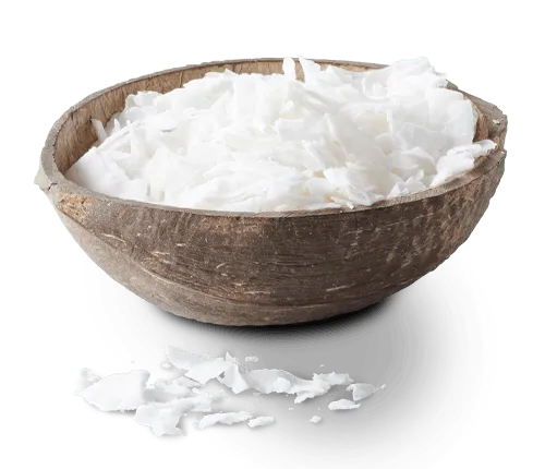 Raw Coconut ingredients in a brown wooden bowl Raw Coconut ingredients in a brown wooden bowl