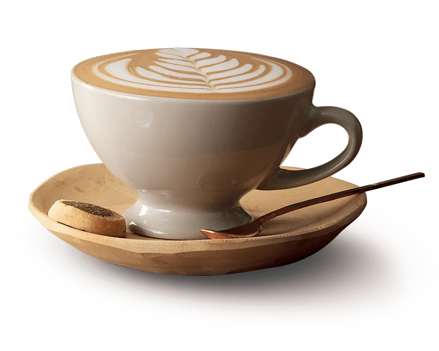 A cup of cappuccino on a side plate A cup of cappuccino on a side plate