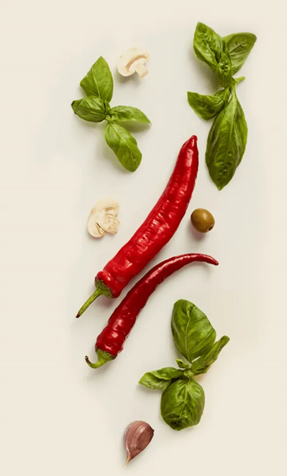 Chilli, basil, mushroom and olives