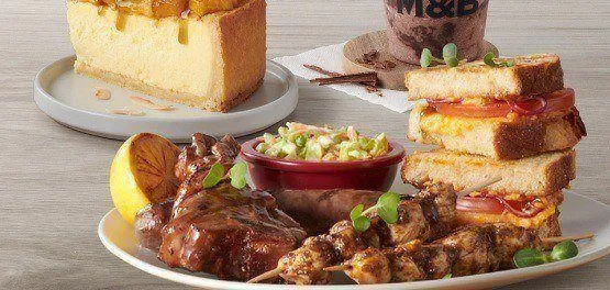 Grilled meat and toasted sandwich with a slice of tart