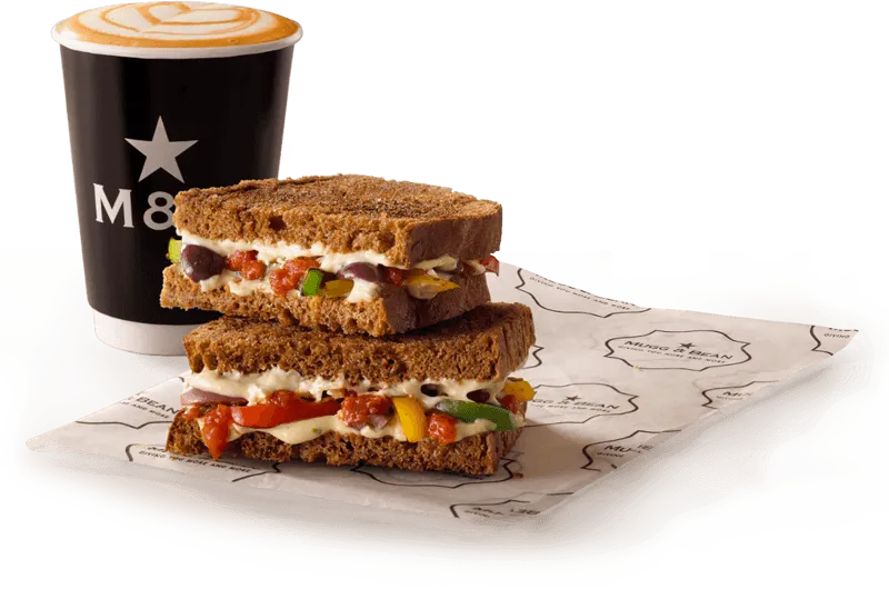 Mediterranean Veg sandwich & Red Cappuccino