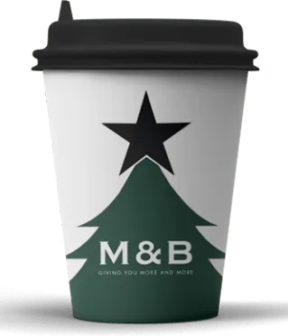 M&B white festive coffee takeaway cup