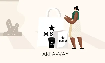Lady holding M&B takeaway bag