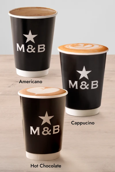 Range of Mugg & Bean hot drinks in takeaway cups