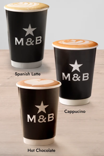 Range of Mugg & Bean hot drinks in takeaway cups