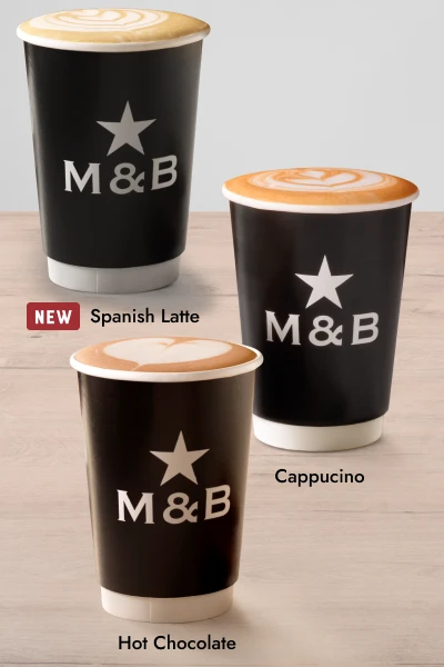 Range of Mugg & Bean hot drinks in takeaway cups