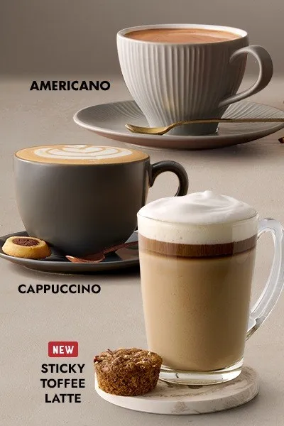 Coffee mugs and cups showcasing different types of coffee