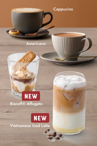 Coffee mugs and cups showcasing different types of coffee