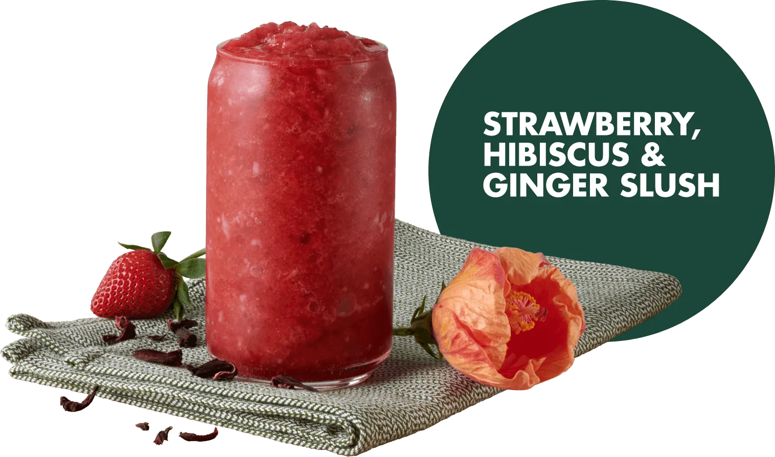 Strawberry hibiscus slush in a tall glass 