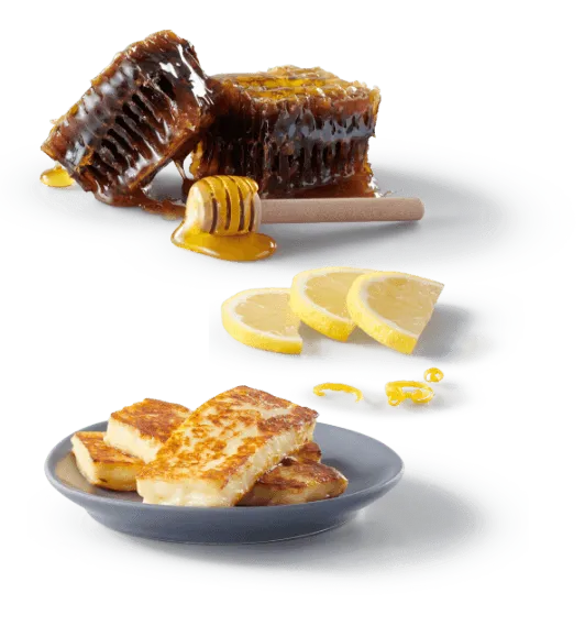 Halloumi cheese and cake with honey