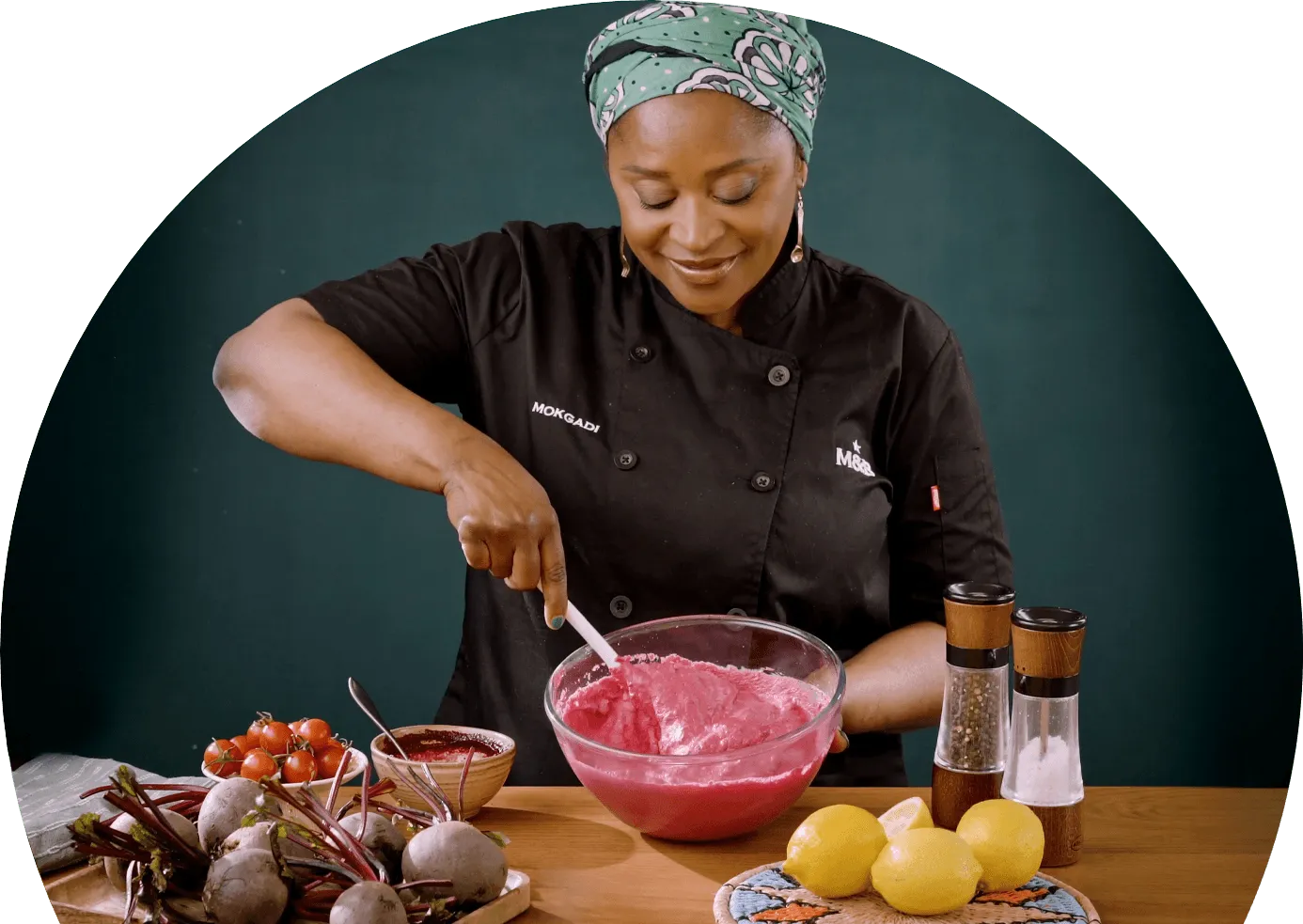 Chef Mokgadi making a dish
