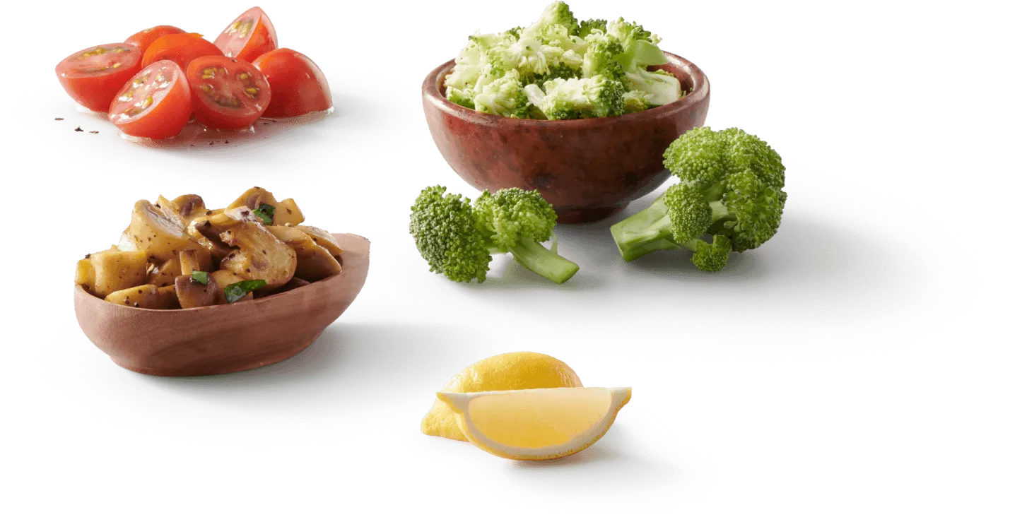 Tomatoes, Brocolli, Mushrooms, lemon